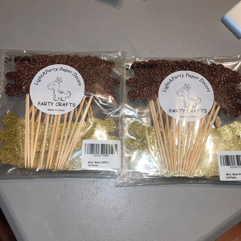 48 Count Glitter Teddy Bear Cupcake Picks 2 Sets We Can Bearly Wait Party Decor